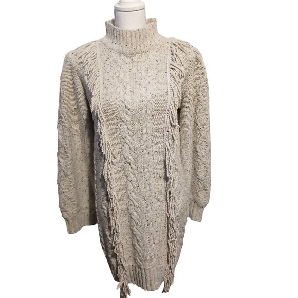 NEW Line & Dot Daria Fringe Trim Mini Sweater Dress, Size Large in Ivory - Picture 6 of 16